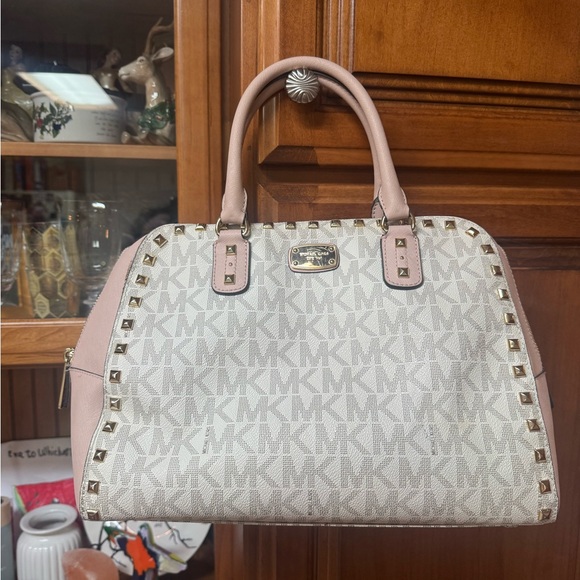 Michael Kors Handbags - Michael Kors Pink and Cream Studded Satchel